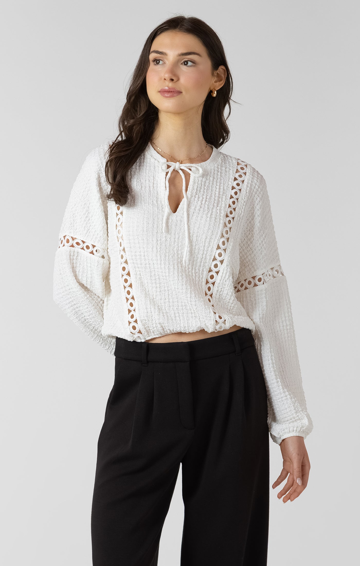 DEX- Lace Insert Textured Blouse