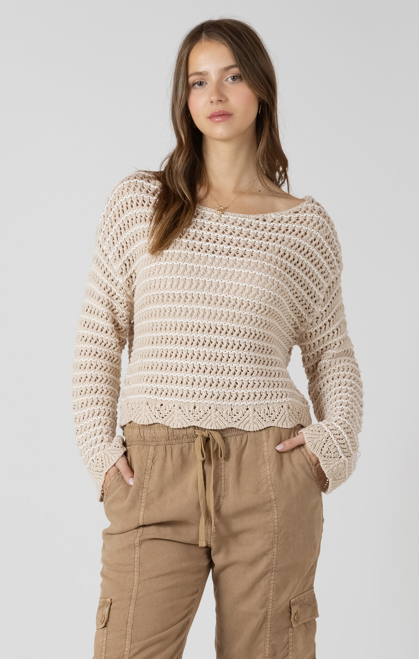 DEX- Scalloped Hem Open Stitch Sweater