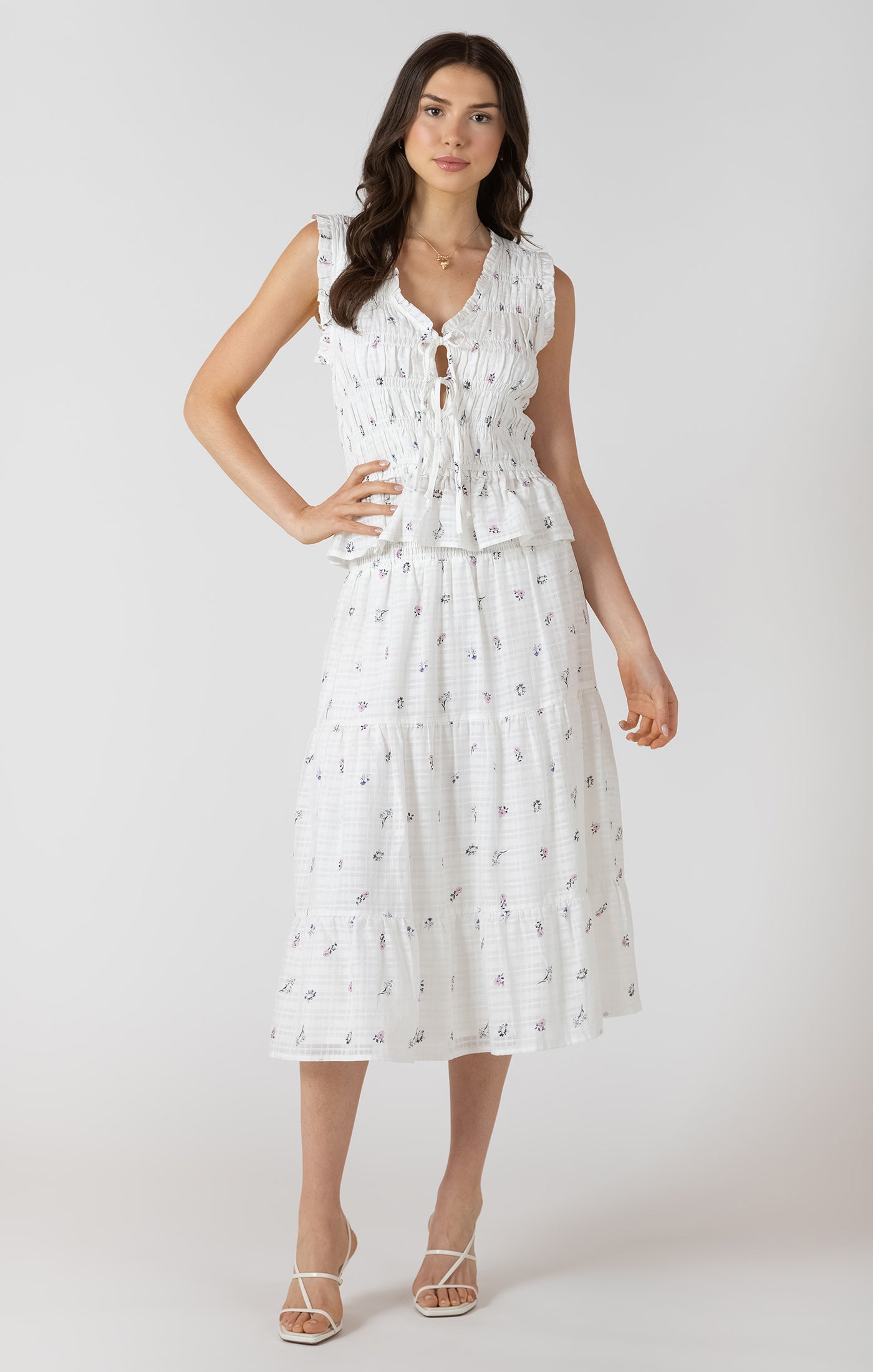 DEX- Elastic Detail Tie Front Top