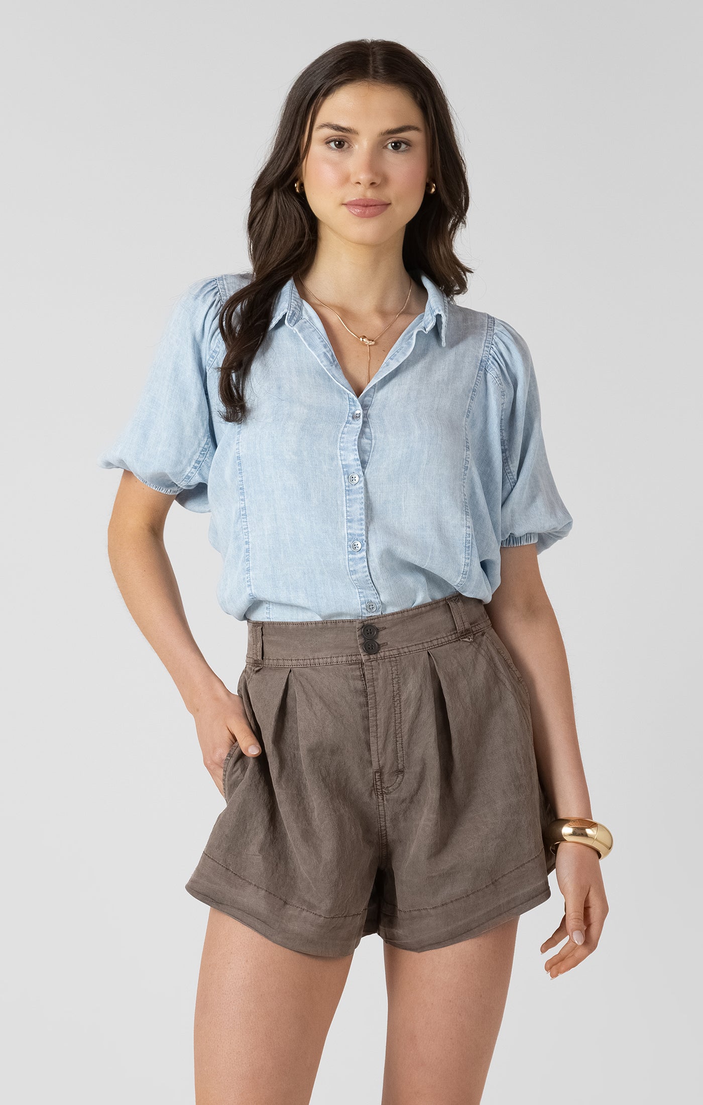 DEX - Panelled Button Front Blouse