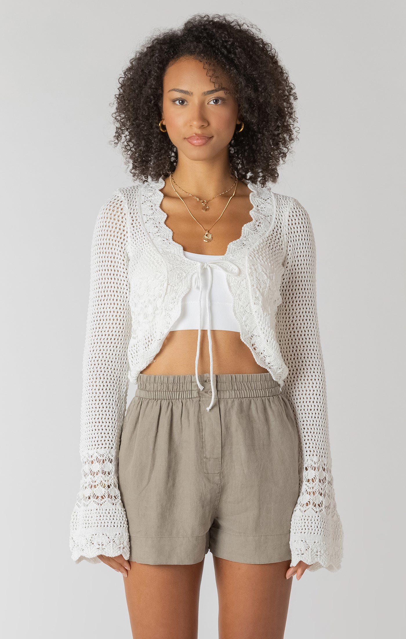 Room 34 - Tie Front Crochet Cardigan