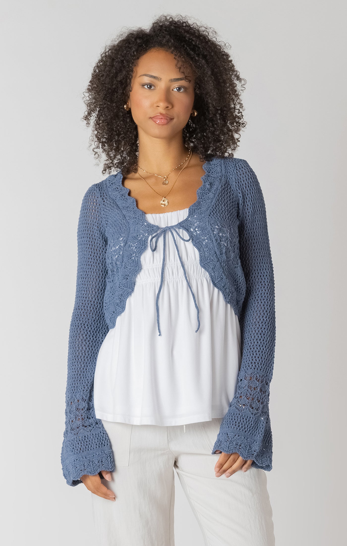 Room 34- Tie Front Crochet Cardigan