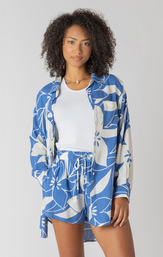 Room 34- Azure Floral Linen Shirt