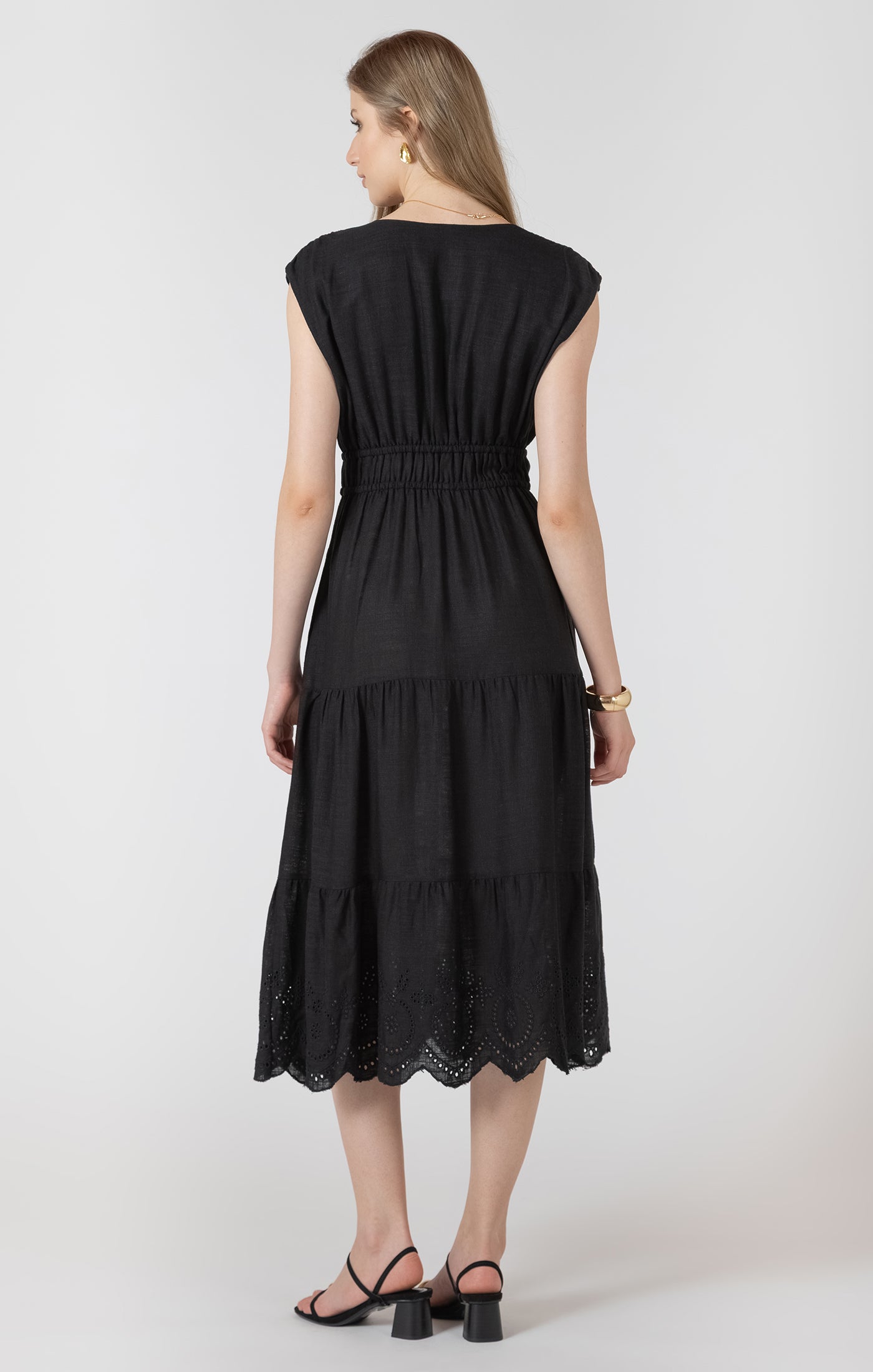 Black Tape- Tiered Midi Eyelet Dress
