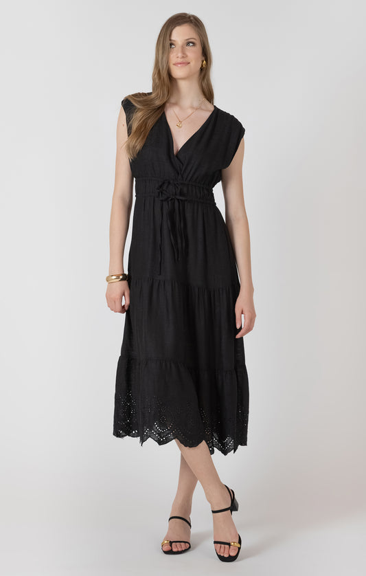 Black Tape- Tiered Midi Eyelet Dress