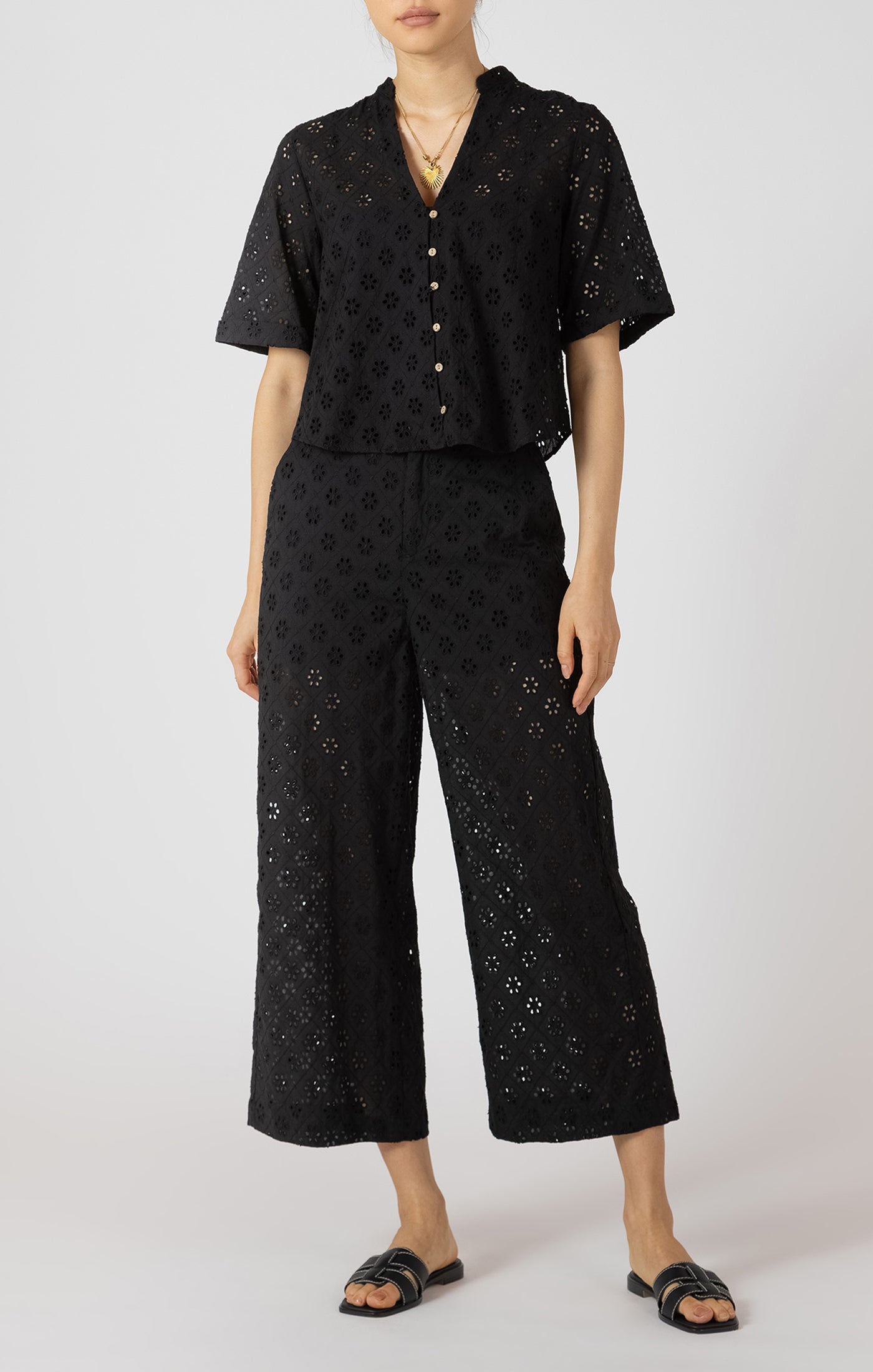 Black Tape - Eyelet Button Up Blouse