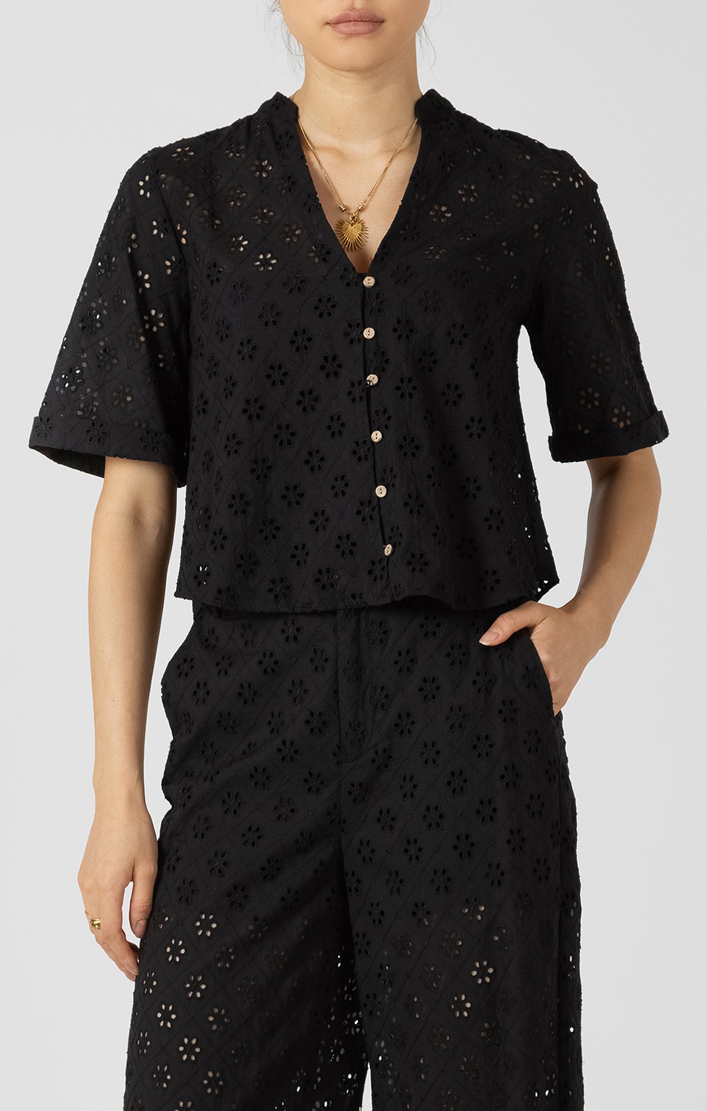 Black Tape - Eyelet Button Up Blouse