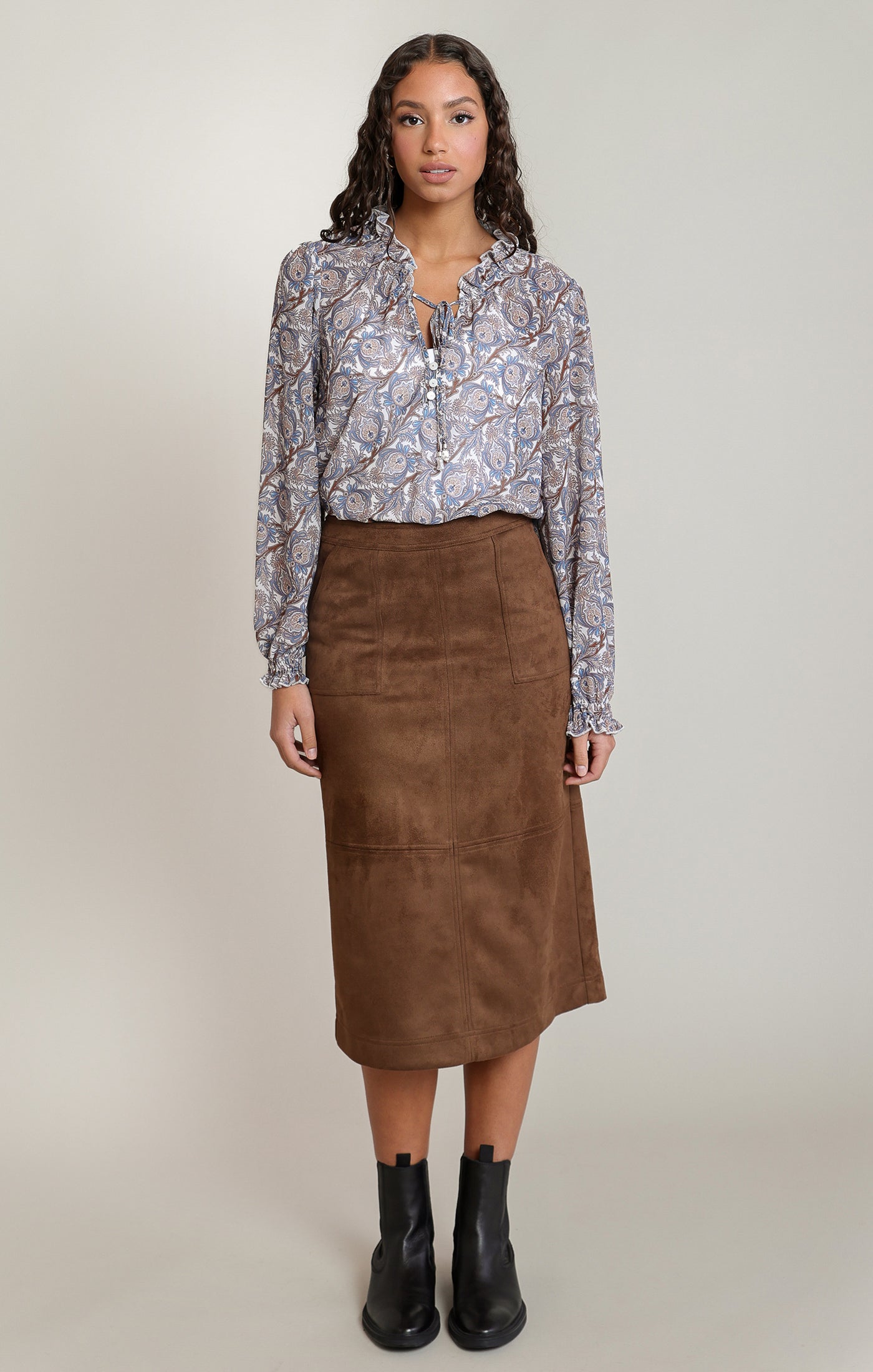 Autumn Story Paisley & Suede-Look Set- Skirt
