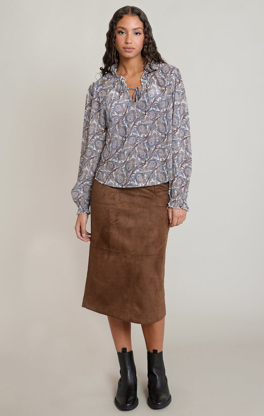 Autumn Story Paisley & Suede-Look Set- Blouse