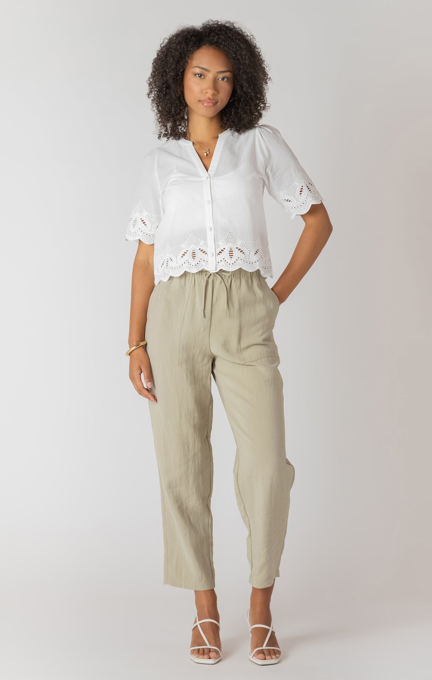 Room 34- Breezy Eyelet Trim Blouse