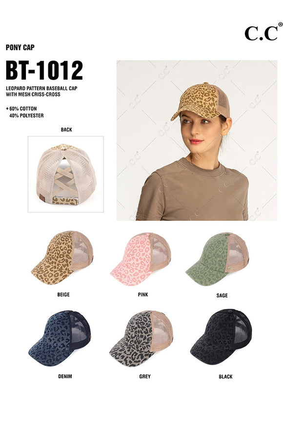 Classic Cheetah Mesh Back Pony Tail Ball Cap