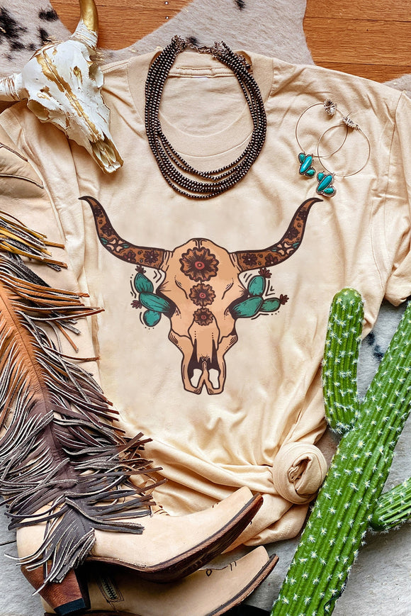 Steer Skull Graphic Print Tee