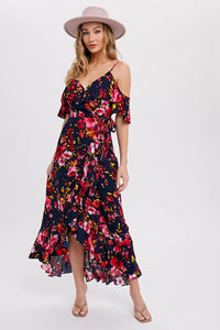 Olivia Cold-Shoulder Ruffled Wrap Dress