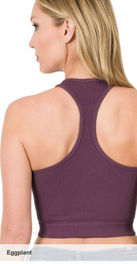 Heather Ribbed Seamless High Neck Cropped Tank