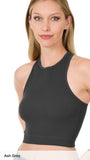 Heather Ribbed Seamless High Neck Cropped Tank