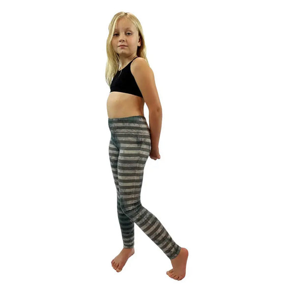 Essential leggings- Grey striped Tie Dye - Youth