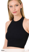 Heather Ribbed Seamless High Neck Cropped Tank