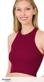 Heather Ribbed Seamless High Neck Cropped Tank